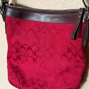 Coach Red Signature Shoulder Bag with Brown Trim